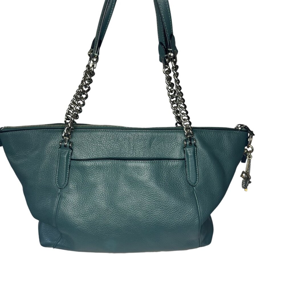 COACH - Ava Vintage Chain Tote Purse Dark Teal Pebbled Leather Silver Chain - Picture 2 of 16